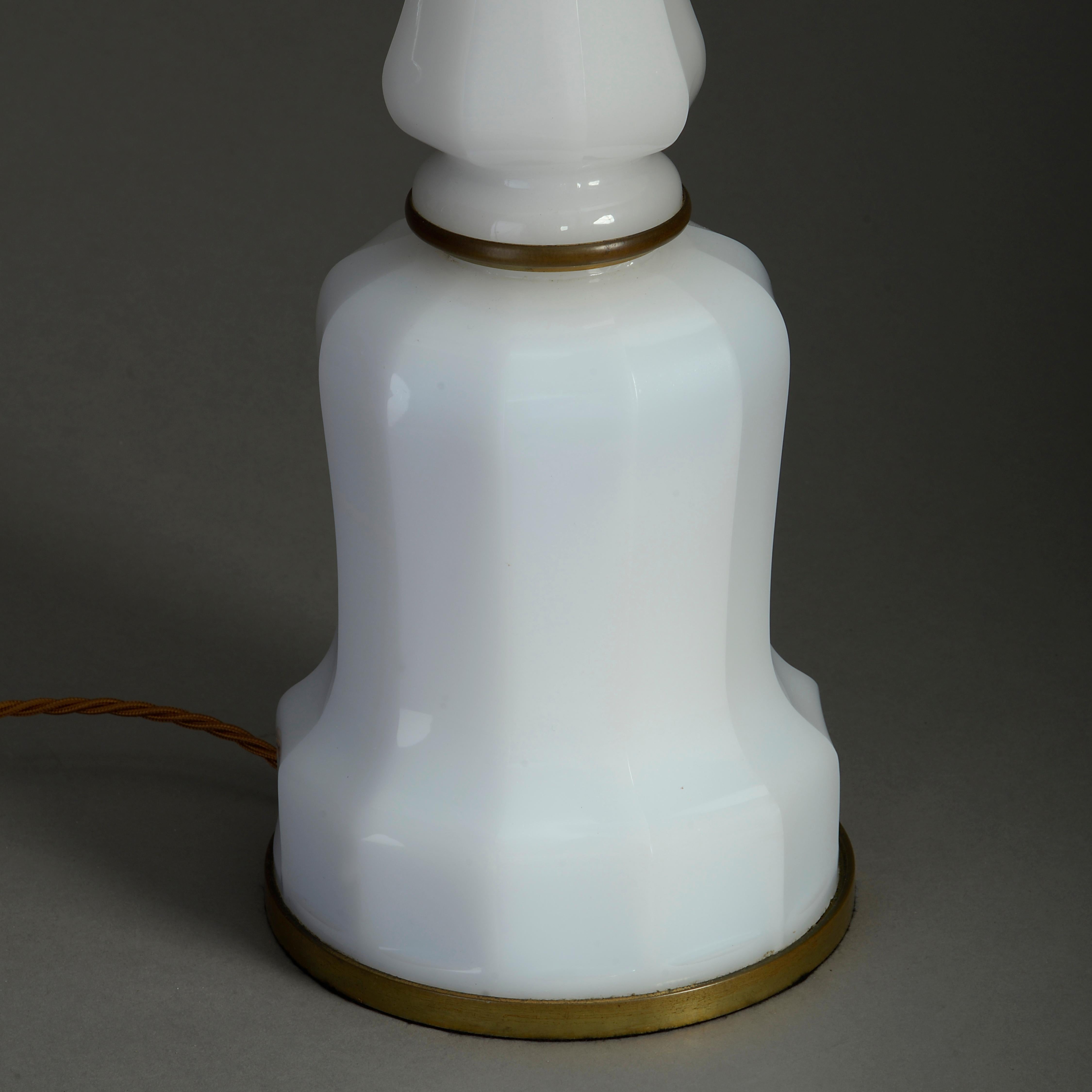 English 19th Century Victorian Period Opaline Glass Column Lamp