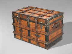 19th Century Victorian Period Pine Iron Bound Travelling Trunk