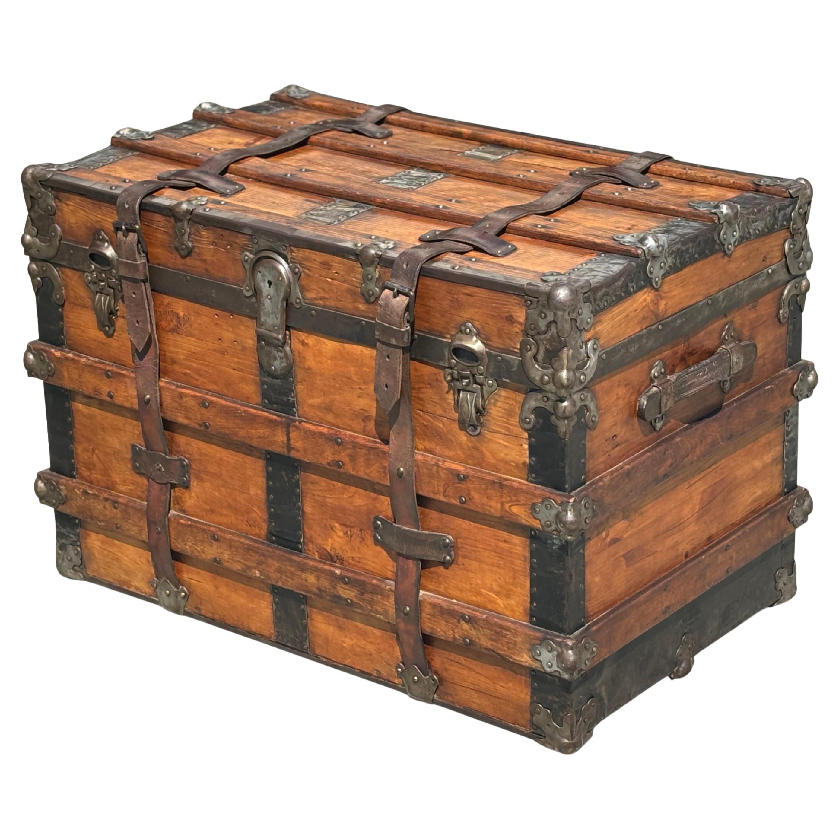 19th Century Victorian Period Pine Iron Bound Travelling Trunk