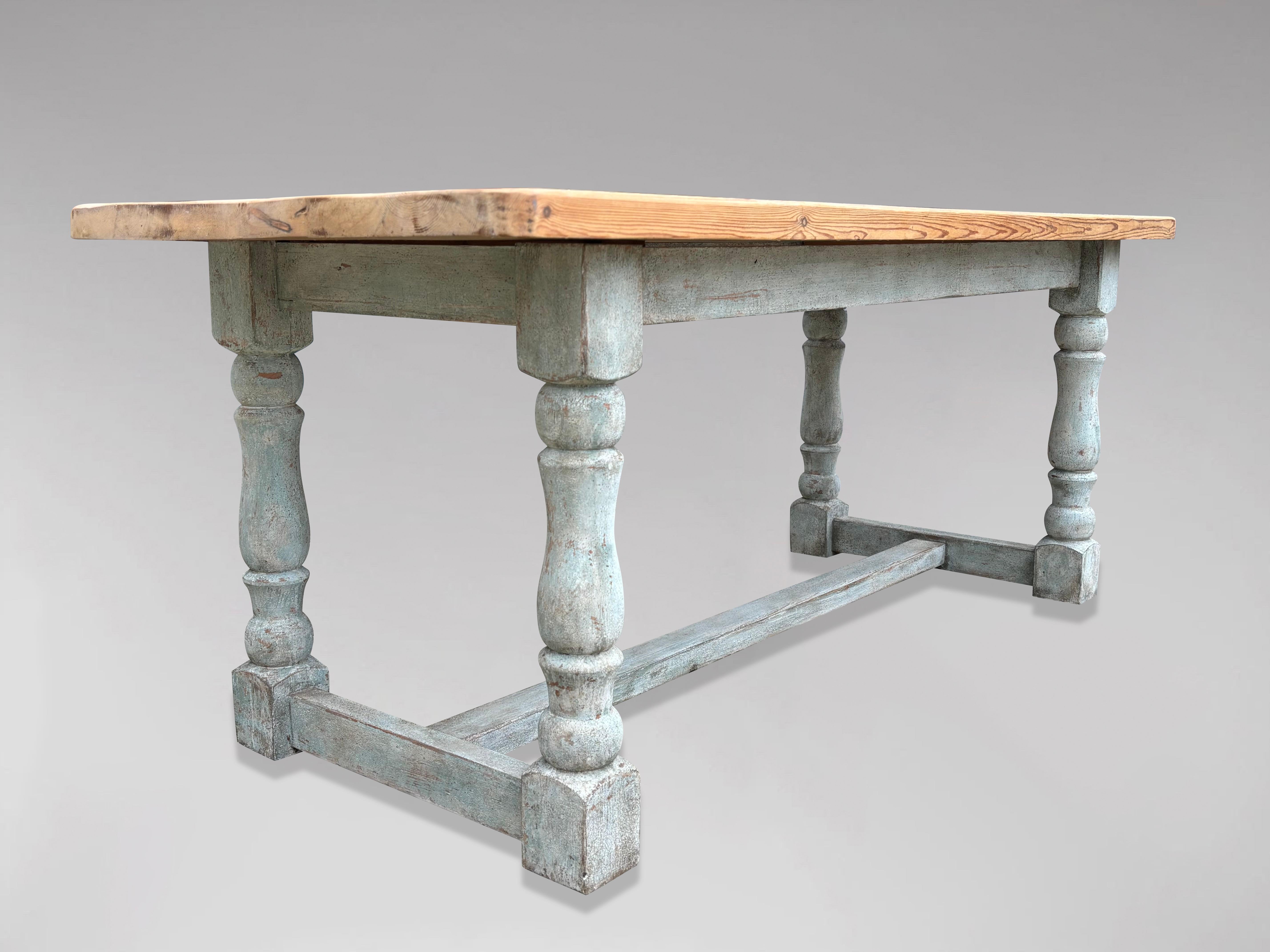 Painted 19th Century Victorian Period Pine Scrub Top Farmhouse Dining Table For Sale