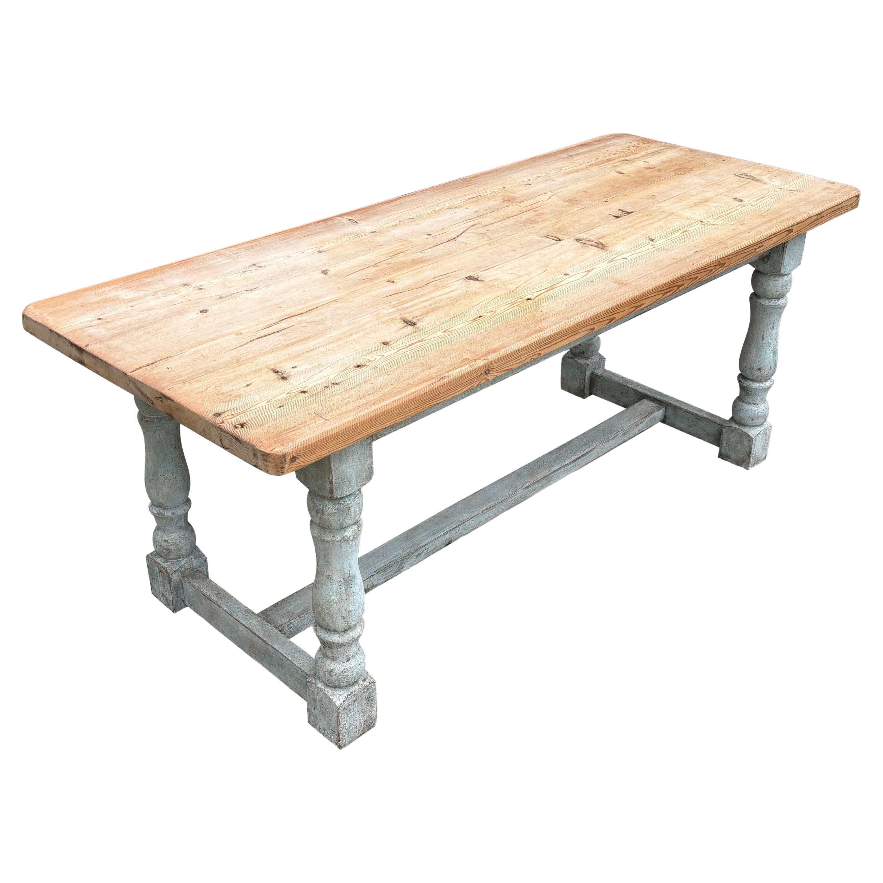 19th Century Victorian Period Pine Scrub Top Farmhouse Dining Table For Sale