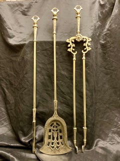 19th Century Victorian Polished Brass Fire Tools