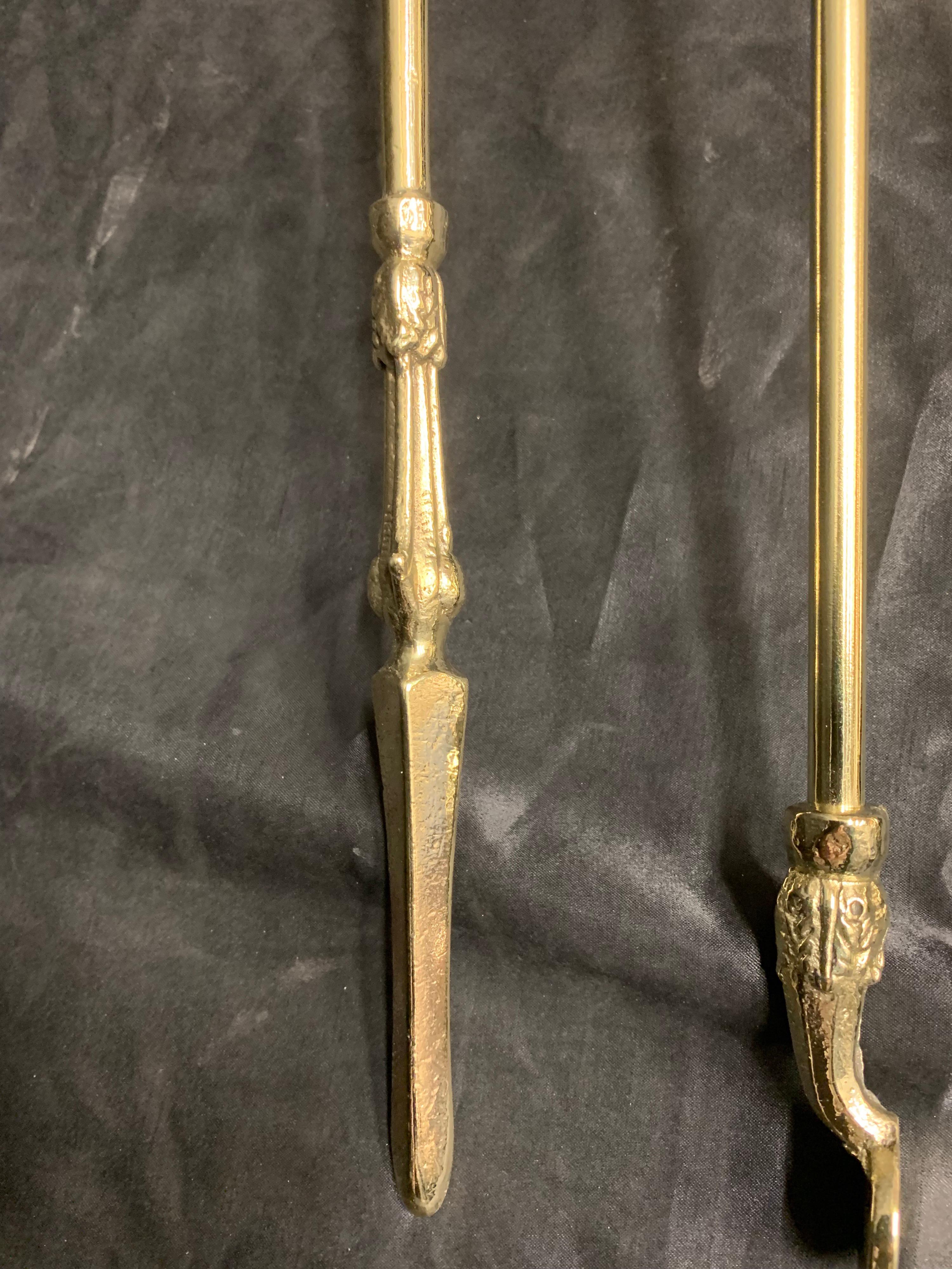 19th Century Victorian Polished Brass Fire Tools For Sale 3