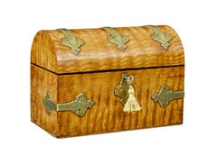 19th century Victorian pollard oak and brass dome top stationary box