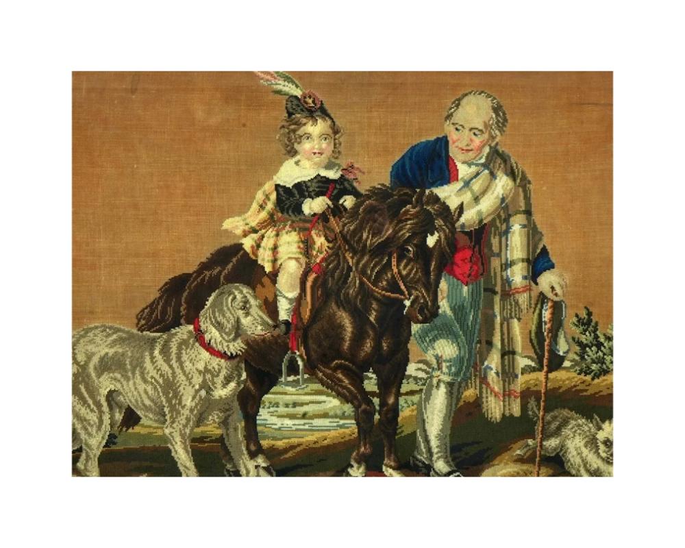 European 19Th Century Victorian Prince Scene Needlework Tapestry