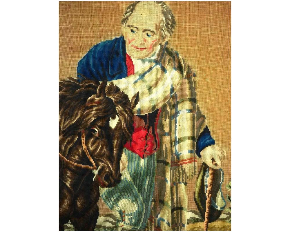 19Th Century Victorian Prince Scene Needlework Tapestry In Good Condition In Long Island City, NY