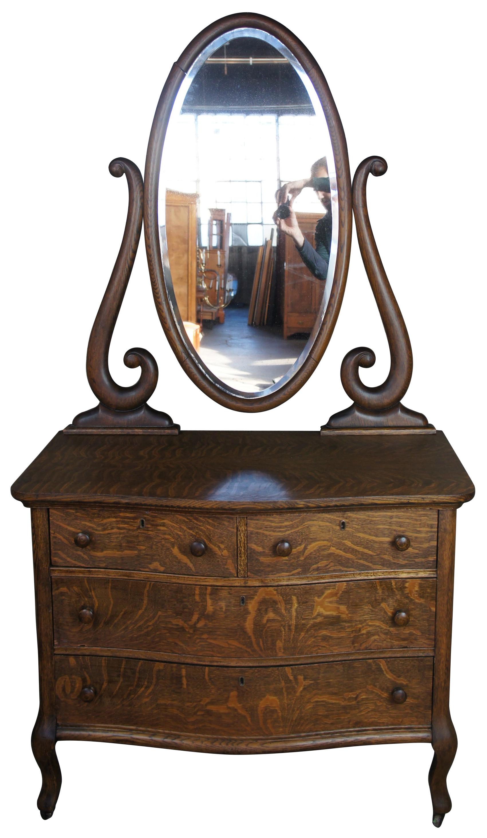 19th century Victorian Quartersawn oak mirrored dresser chest vanity wash stand

