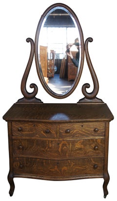 19th Century Victorian Quartersawn Oak Mirrored Dresser Chest Vanity Wash Stand