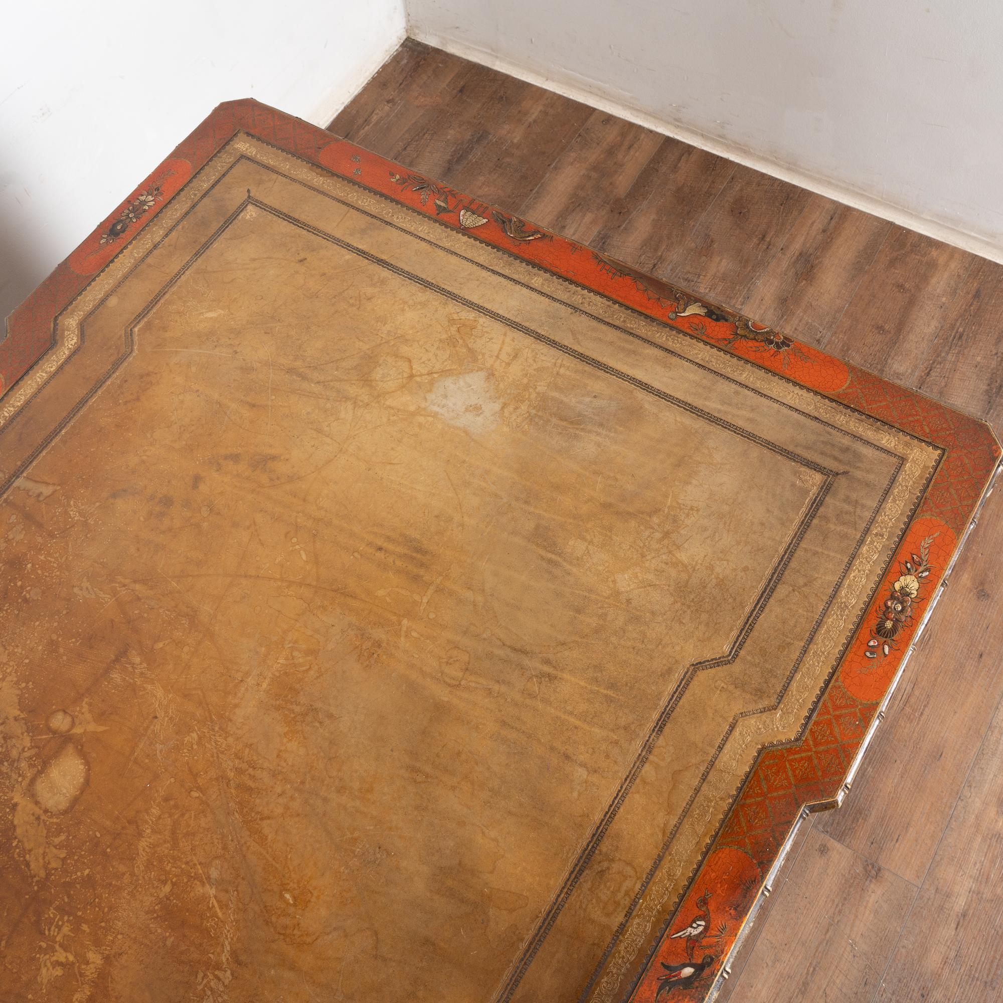 19th Century Victorian Red Chinoiserie Faux Bamboo English Partners Desk im Angebot 6