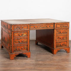 19th Century Victorian Red Chinoiserie Faux Bamboo English Partners Desk
