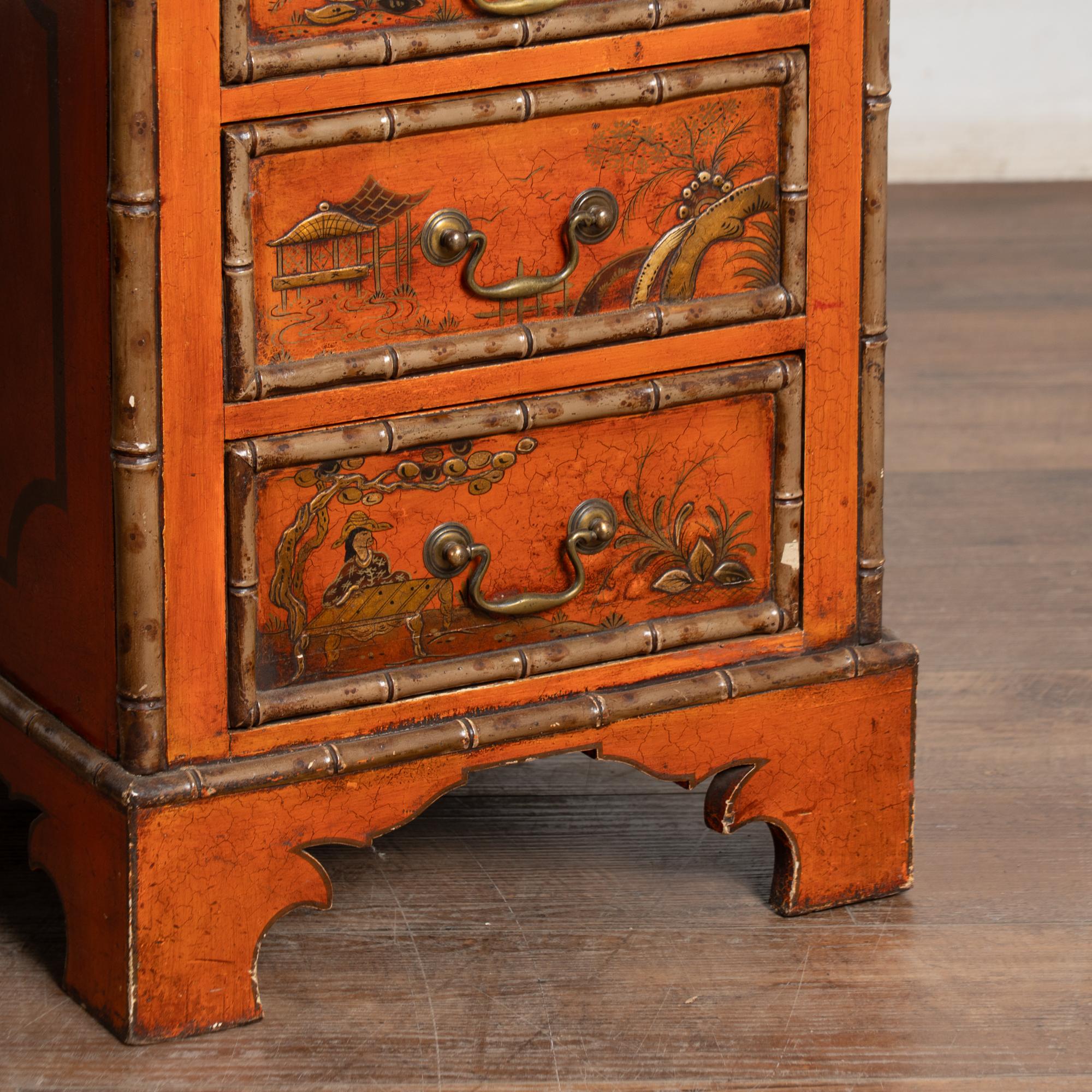 19th Century Victorian Red Chinoiserie Faux Bamboo English Partners Desk (Leder) im Angebot