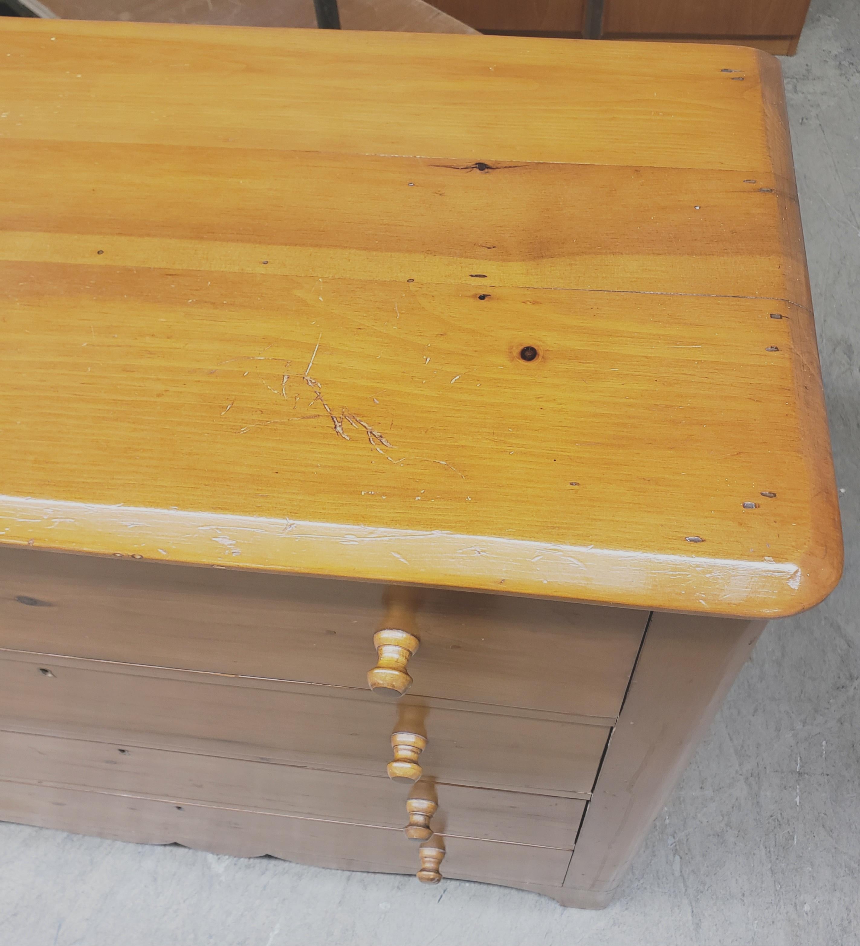 Hand-Crafted 19th Century Victorian Refinished Solid Pine 4- Drawers Chest Of Drawers  For Sale