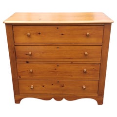 Used 19th Century Victorian Refinished Solid Pine 4- Drawers Chest Of Drawers 