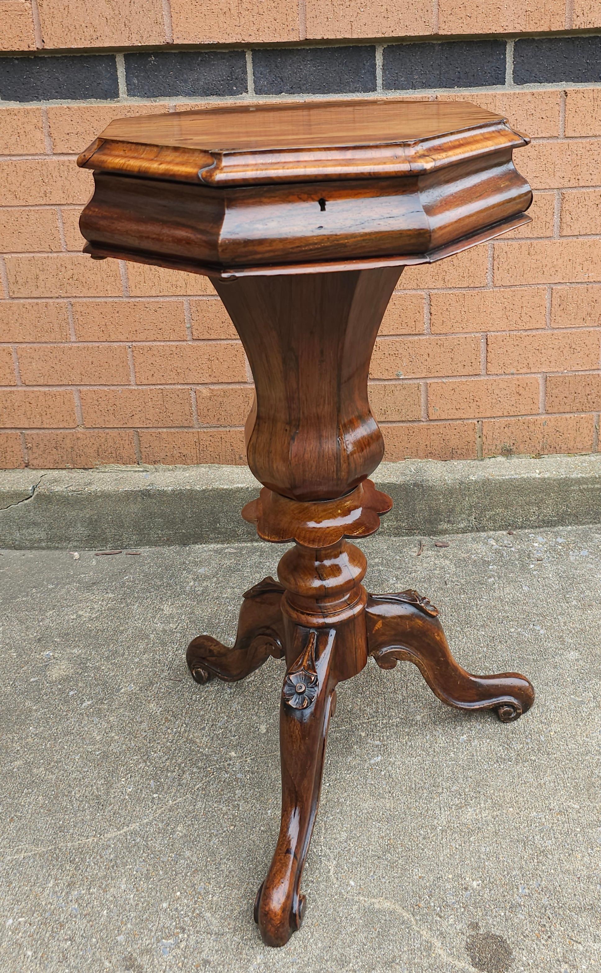 19th Century Victorian Rococo Revival Rosewood Tripod Sewing Stand For Sale 6