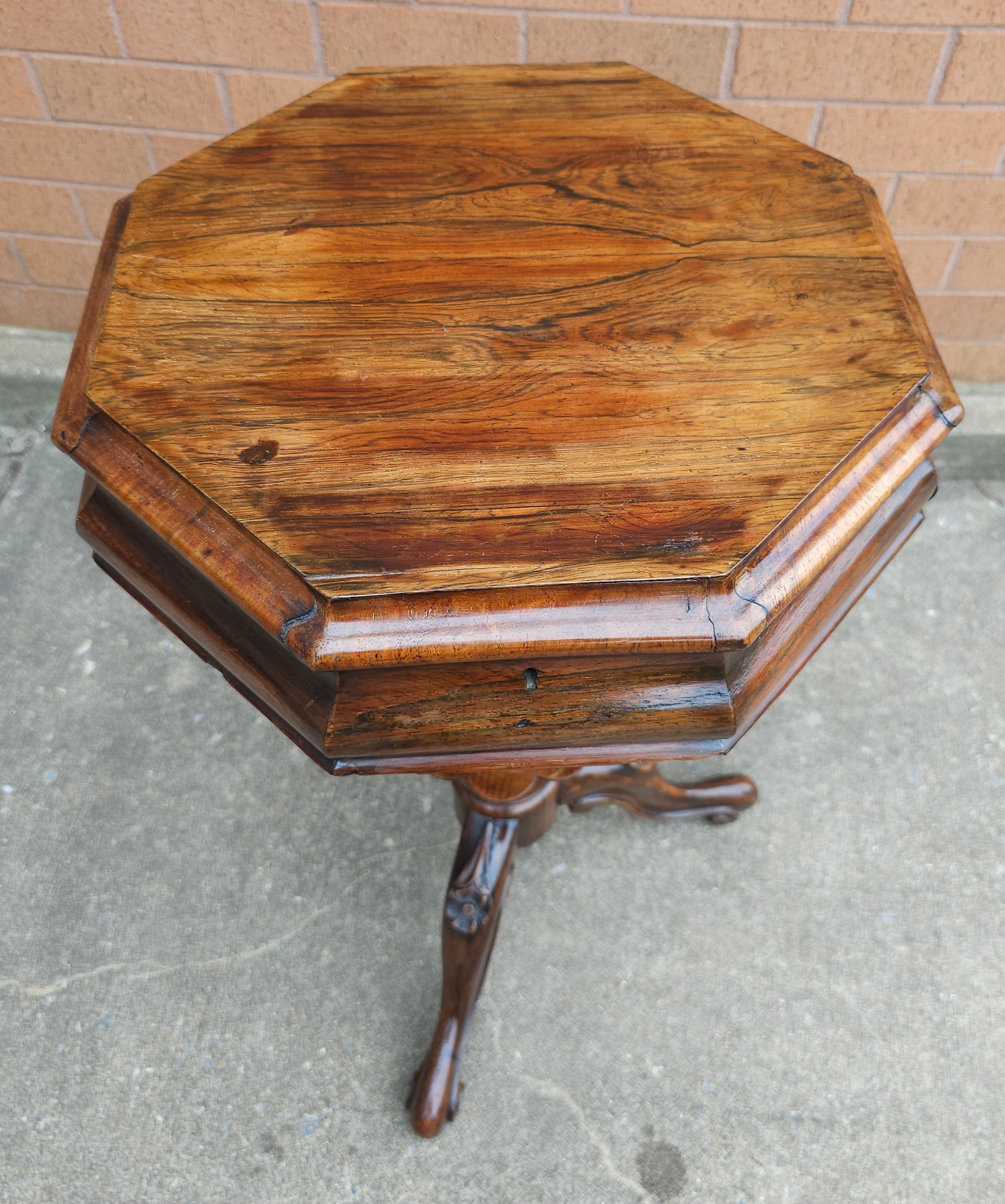 19th Century Victorian Rococo Revival Rosewood Tripod Sewing Stand For Sale 1