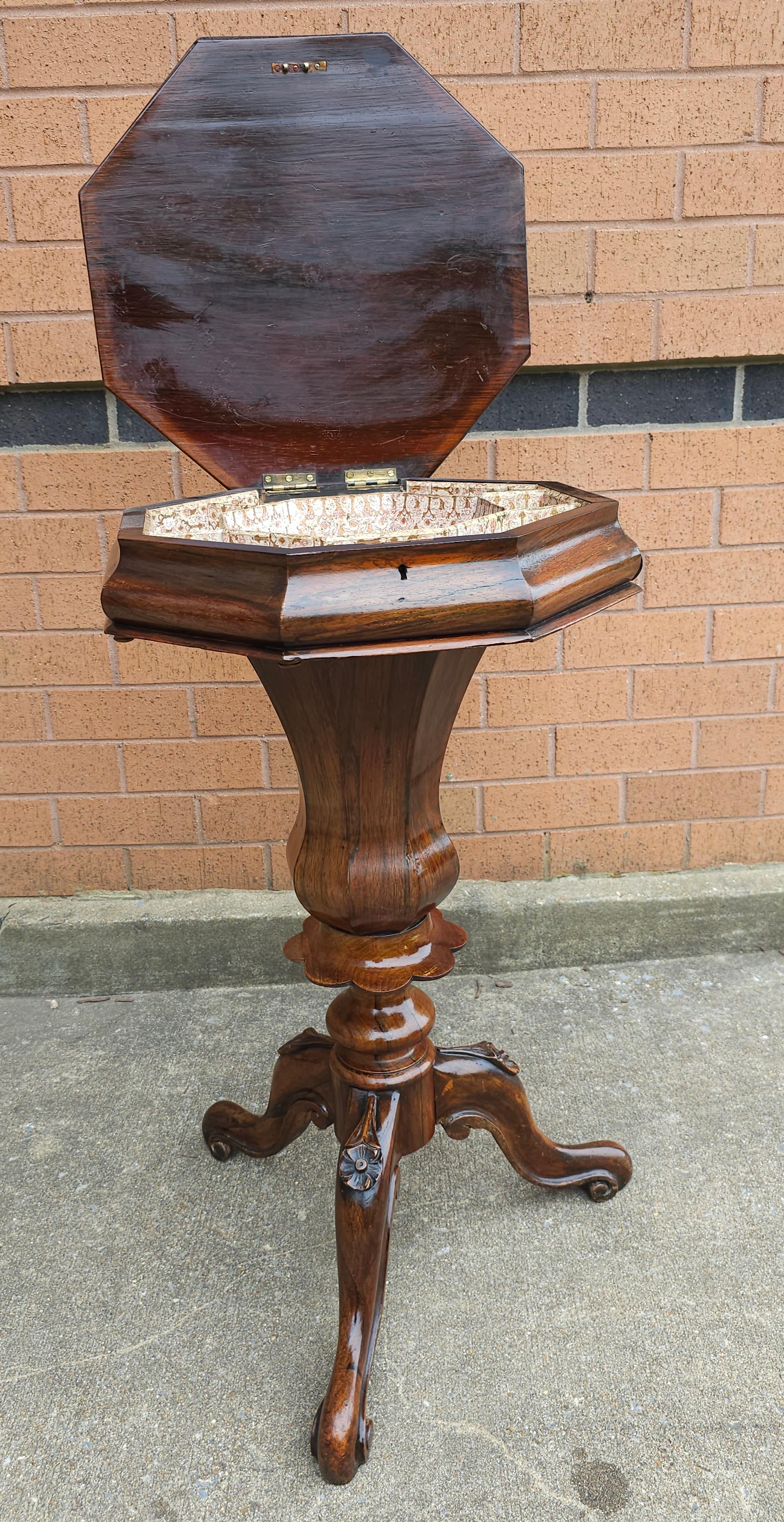 19th Century Victorian Rococo Revival Rosewood Tripod Sewing Stand For Sale 4