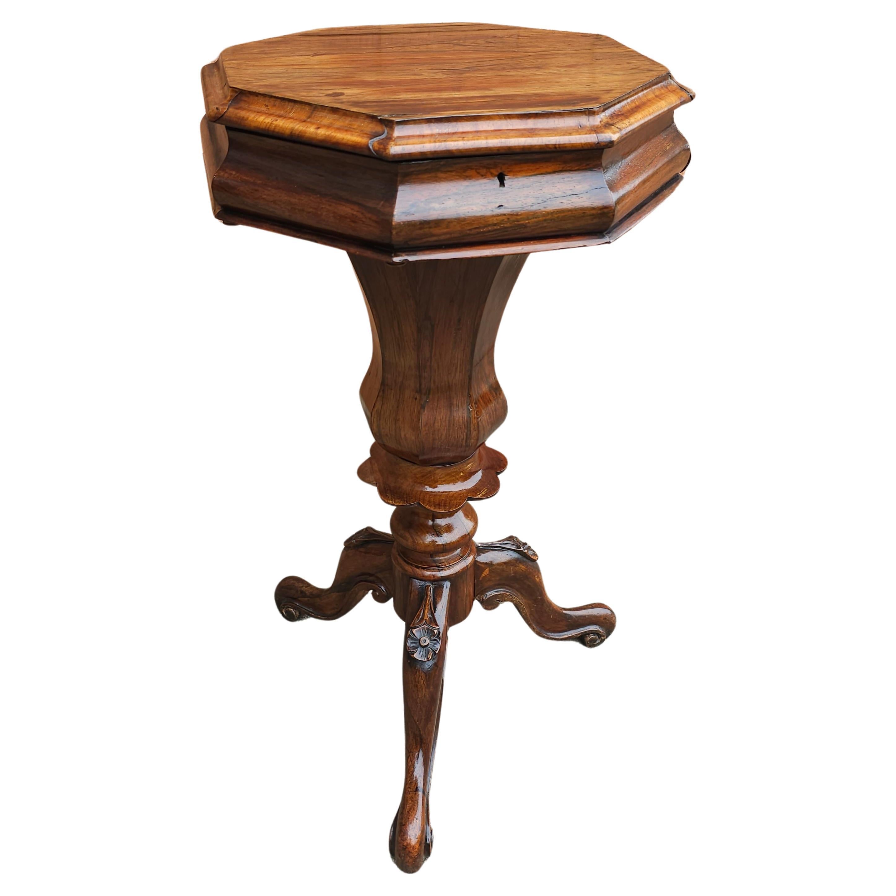 19th Century Victorian Rococo Revival Rosewood Tripod Sewing Stand For Sale