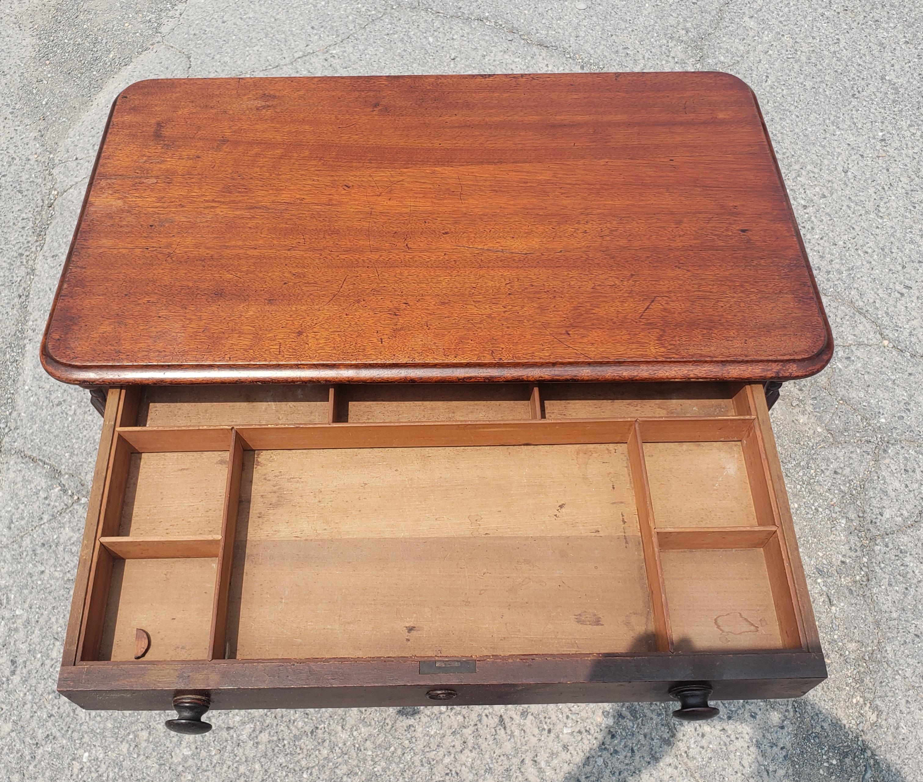 American 19th Century Victorian Rococo Style Carved Mahogany Rolling Sewing Table For Sale