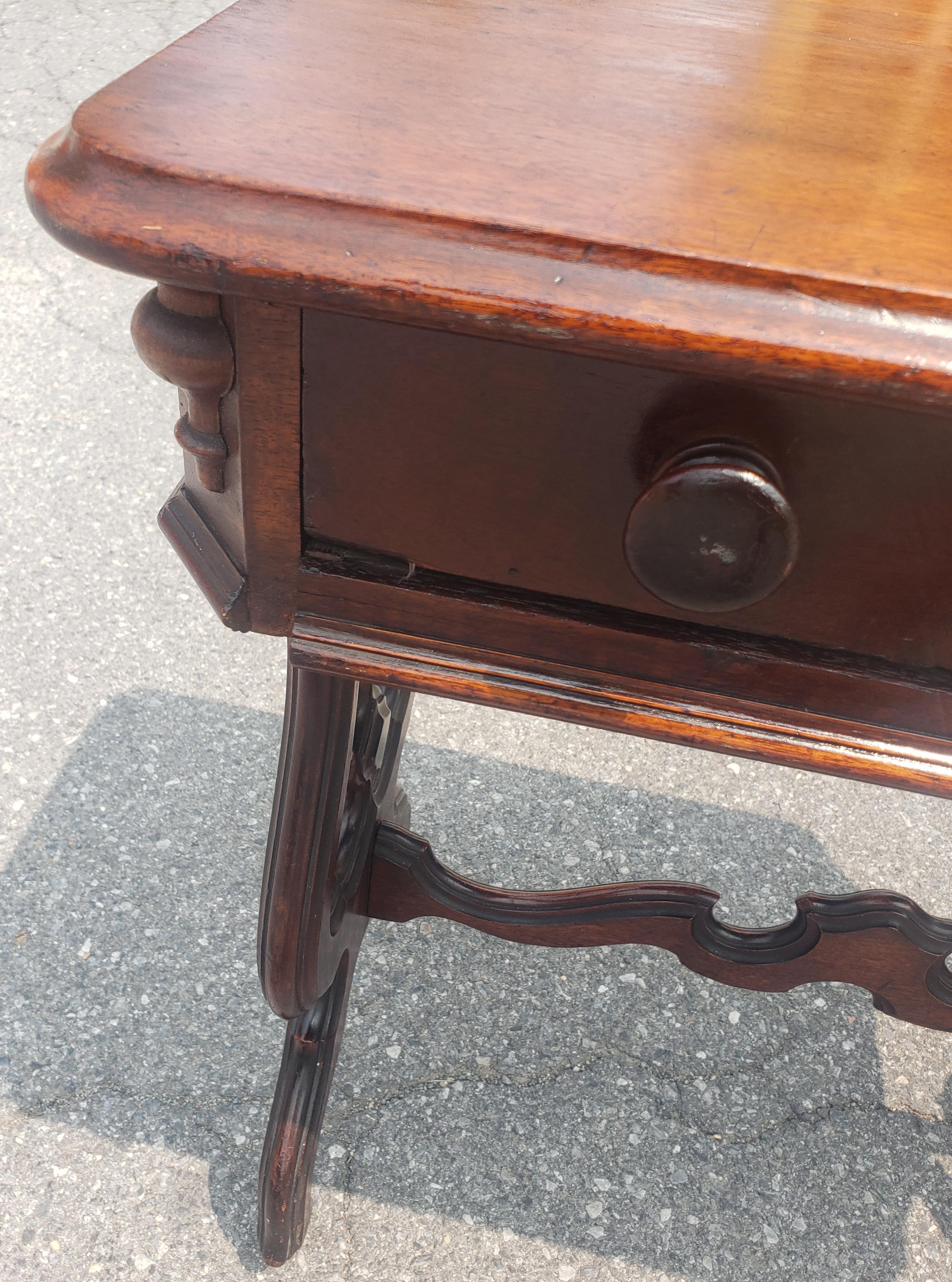 19th Century Victorian Rococo Style Carved Mahogany Rolling Sewing Table For Sale 3
