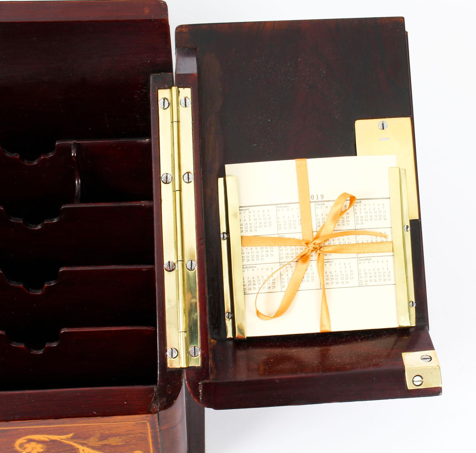 19th Century Victorian Rosewood and Mahogany Writing Stationery Box  4