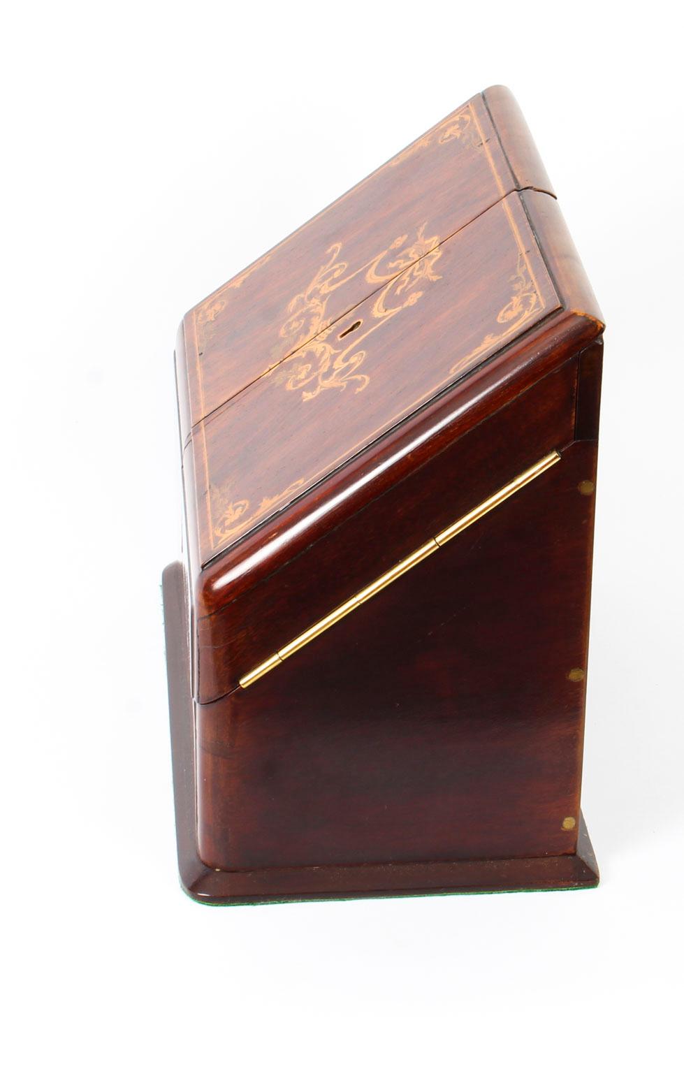 19th Century Victorian Rosewood and Mahogany Writing Stationery Box  7