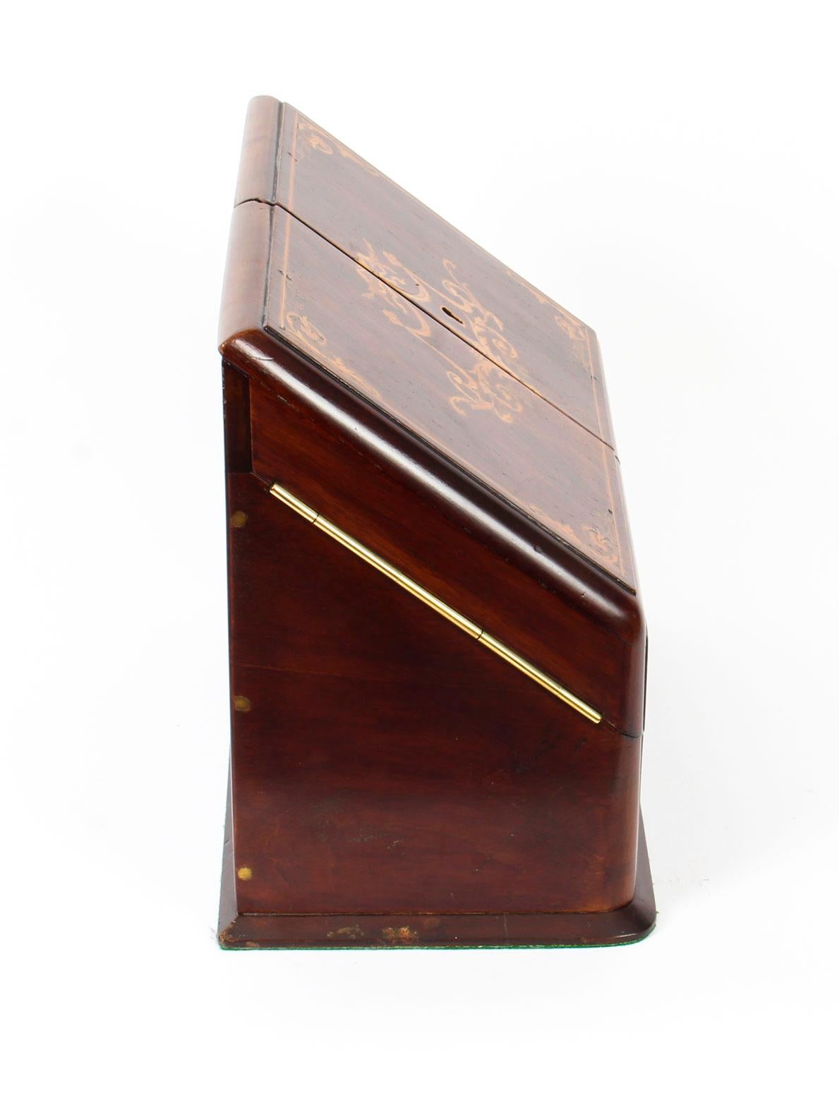 19th Century Victorian Rosewood and Mahogany Writing Stationery Box  9