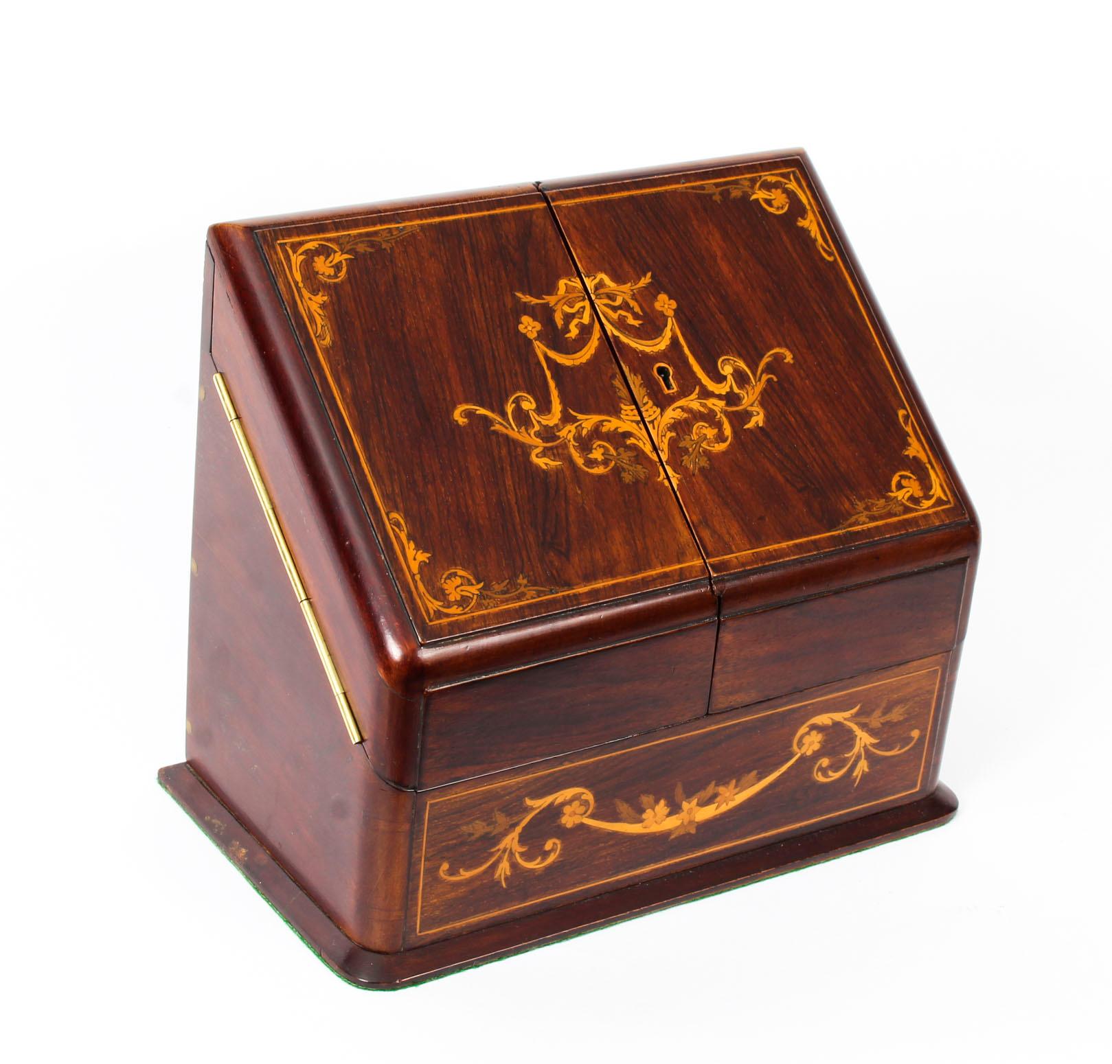 19th Century Victorian Rosewood and Mahogany Writing Stationery Box  11