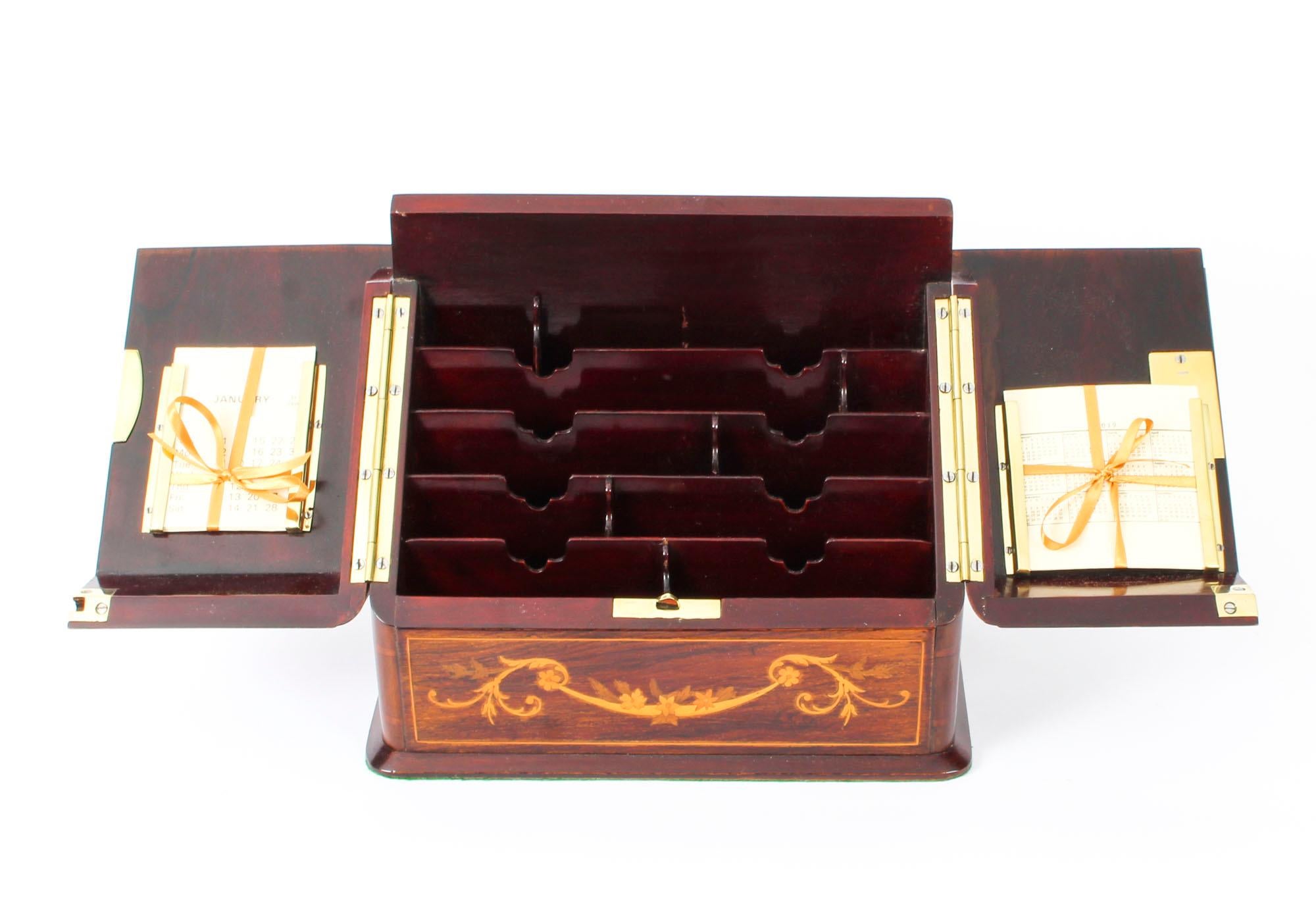 19th Century Victorian Rosewood and Mahogany Writing Stationery Box  1