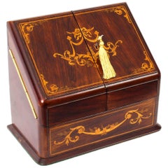 19th Century Victorian Rosewood and Mahogany Writing Stationery Box 