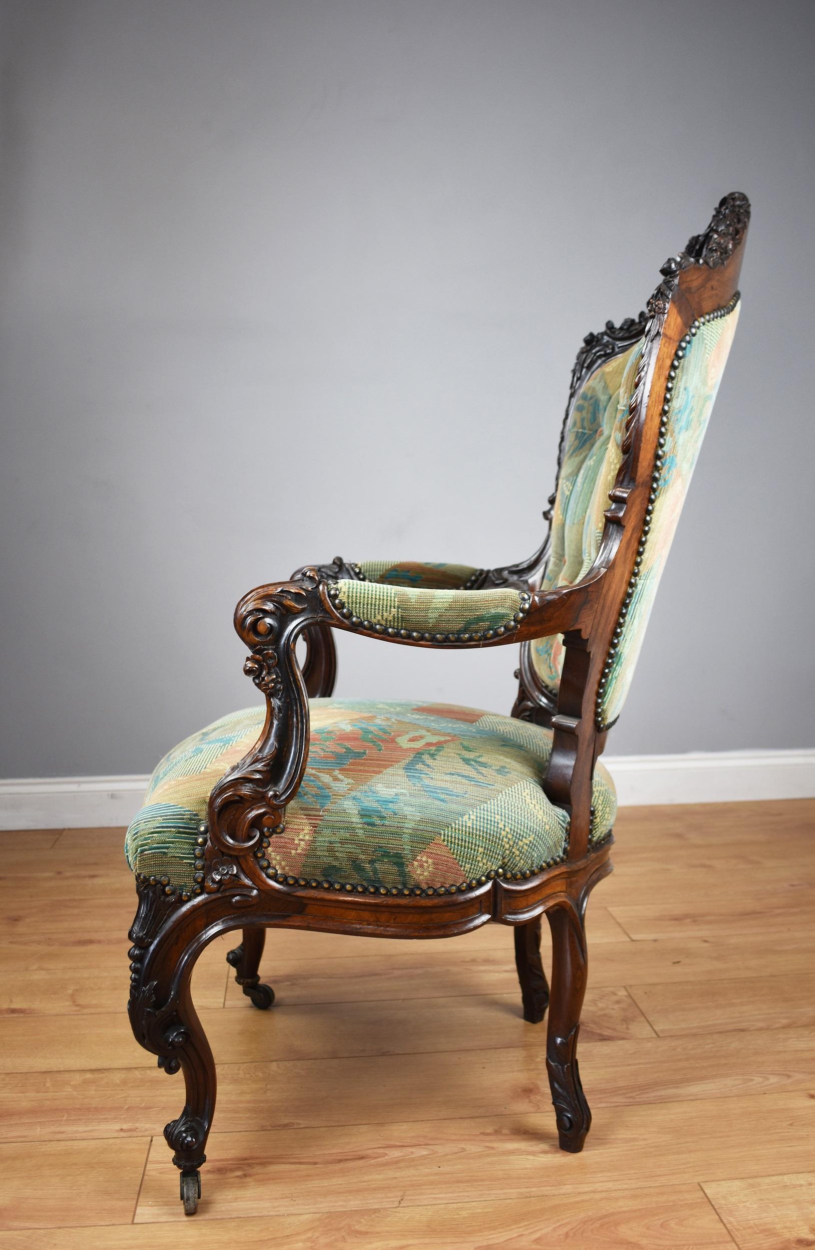 19th Century Victorian Rosewood Carved Armchair 2