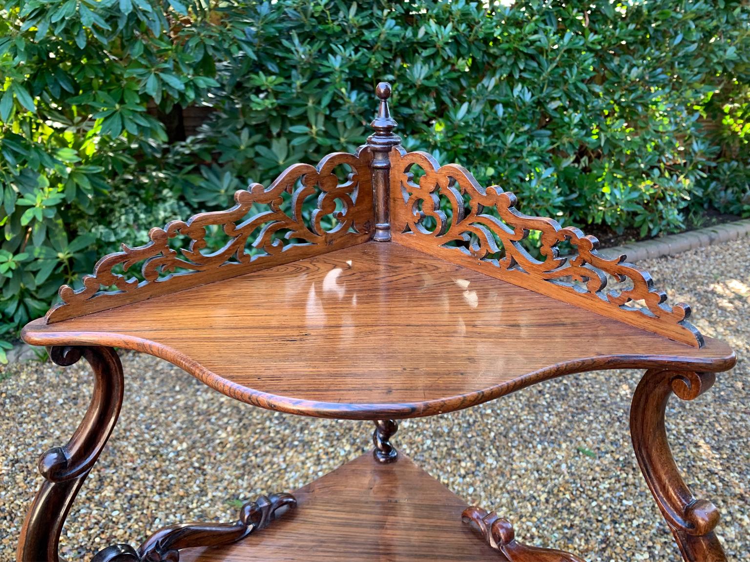 Hand-Crafted 19th Century Victorian Rosewood Corner Whatnot