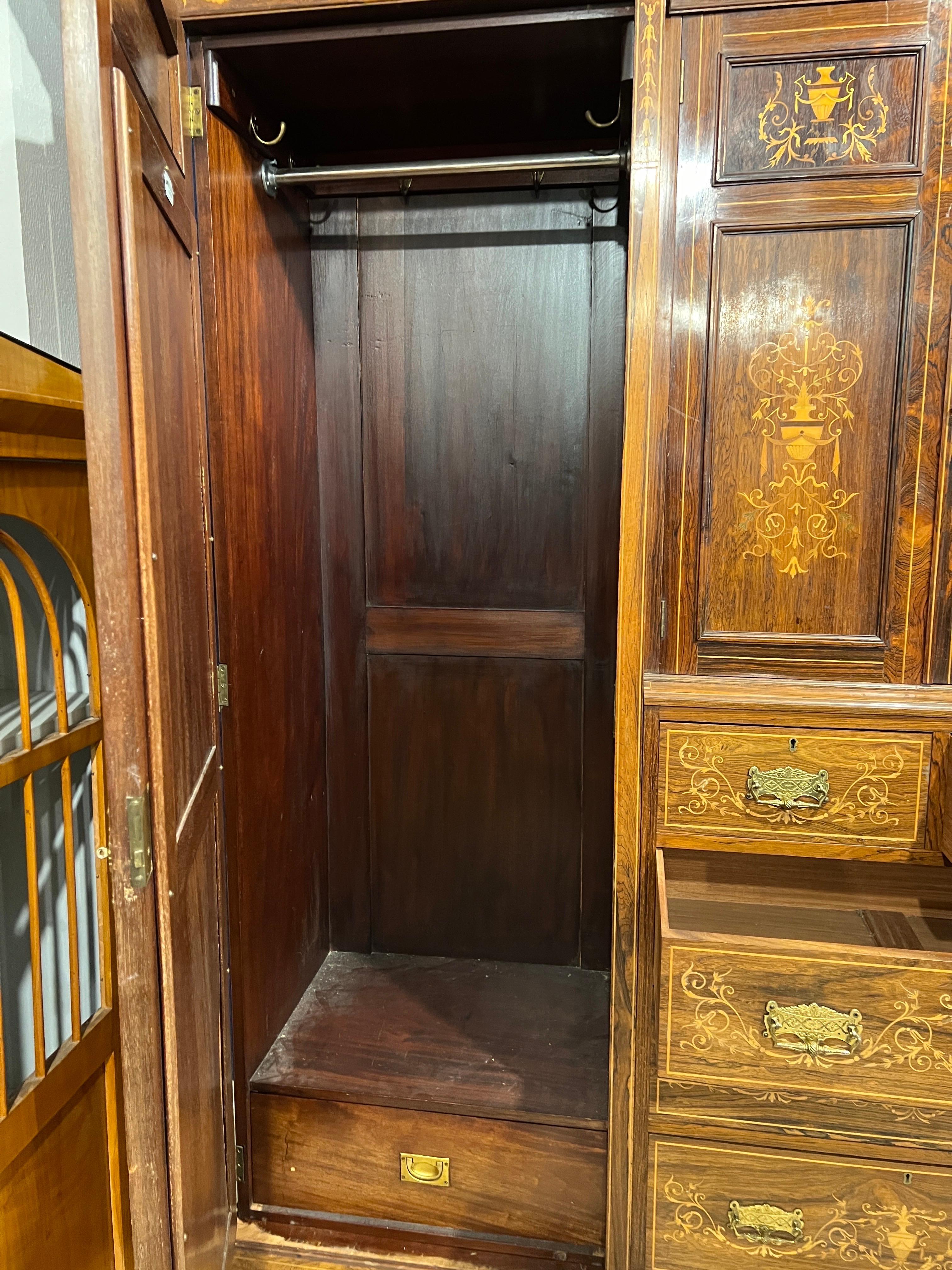 19th Century Victorian Rosewood Inlaid Wardrobes Maple&Co 1860  For Sale 9
