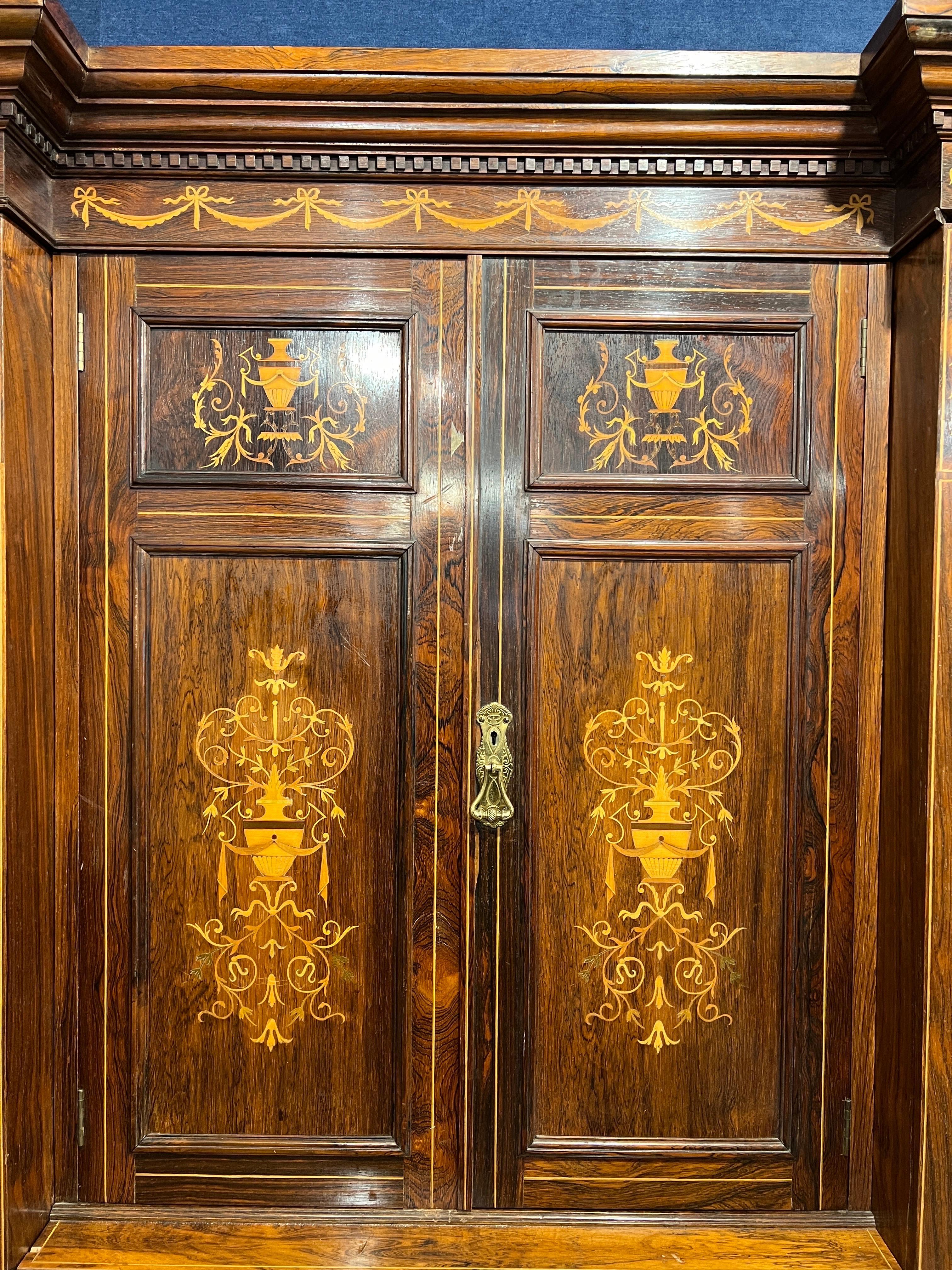 English 19th Century Victorian Rosewood Inlaid Wardrobes Maple&Co 1860  For Sale