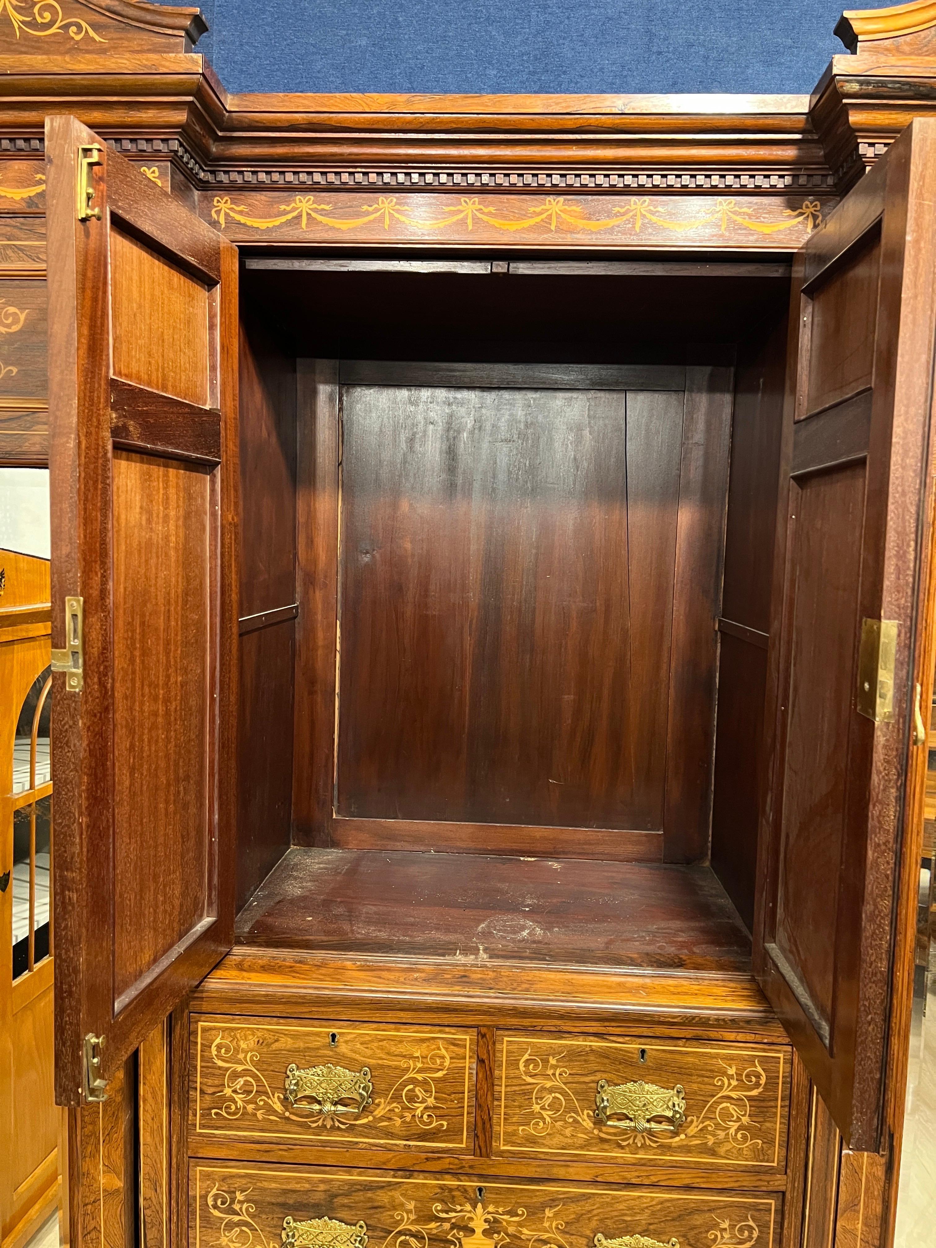 Mid-19th Century 19th Century Victorian Rosewood Inlaid Wardrobes Maple&Co 1860  For Sale