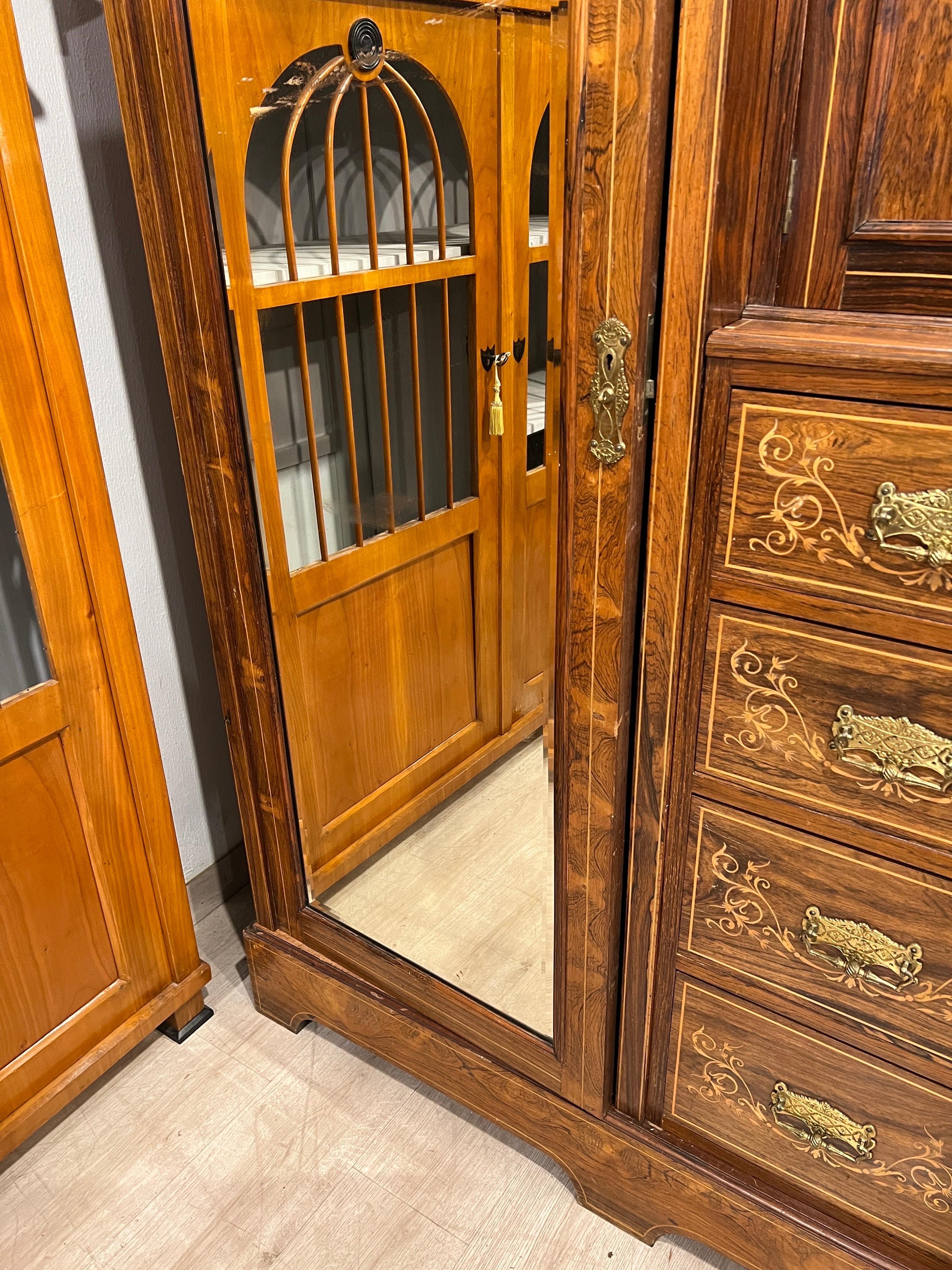 Boxwood 19th Century Victorian Rosewood Inlaid Wardrobes Maple&Co 1860  For Sale