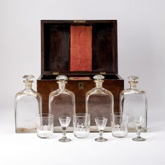19th Century Victorian Rosewood Liquor Cave with Crystal Decanters & Glassware