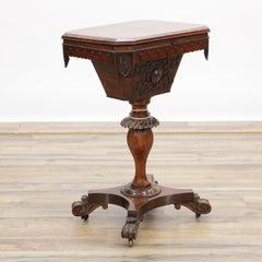 19th Century Victorian Rosewood Sewing Table with Carved Decoration