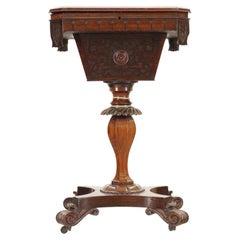 19th Century Victorian Rosewood Sewing Table with Carved Decoration