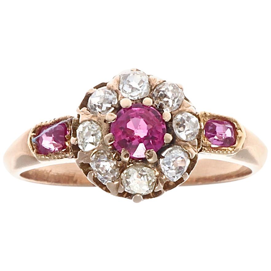 Victorian Ruby Diamond Cluster Ring