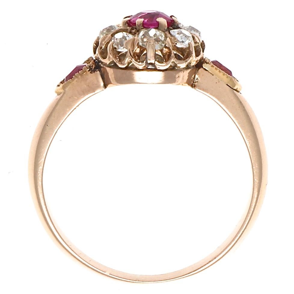 Round Cut Victorian Ruby Diamond Cluster Ring