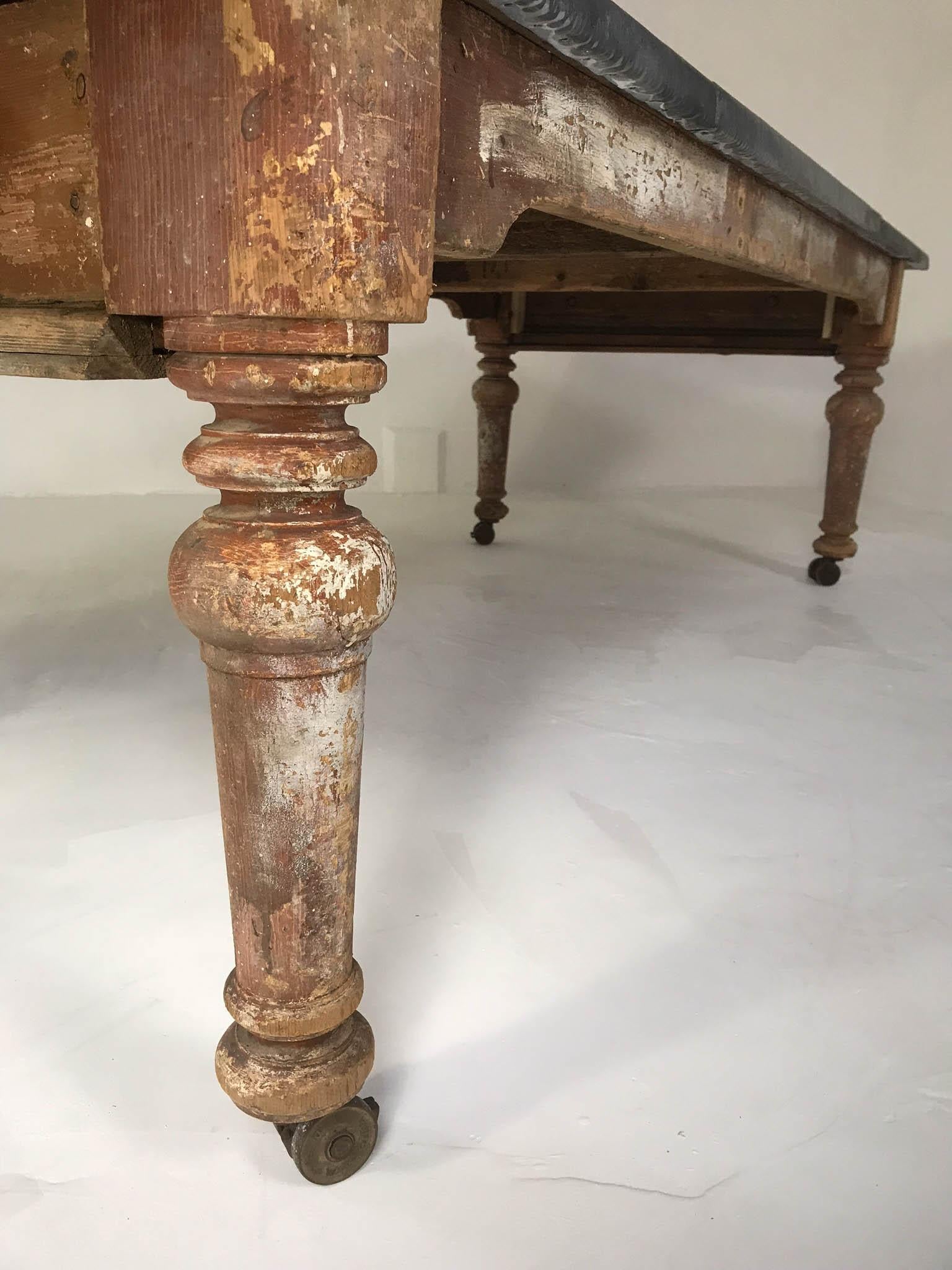 19th Century Victorian Rustic Dining Table with Aged Zinc Top 6
