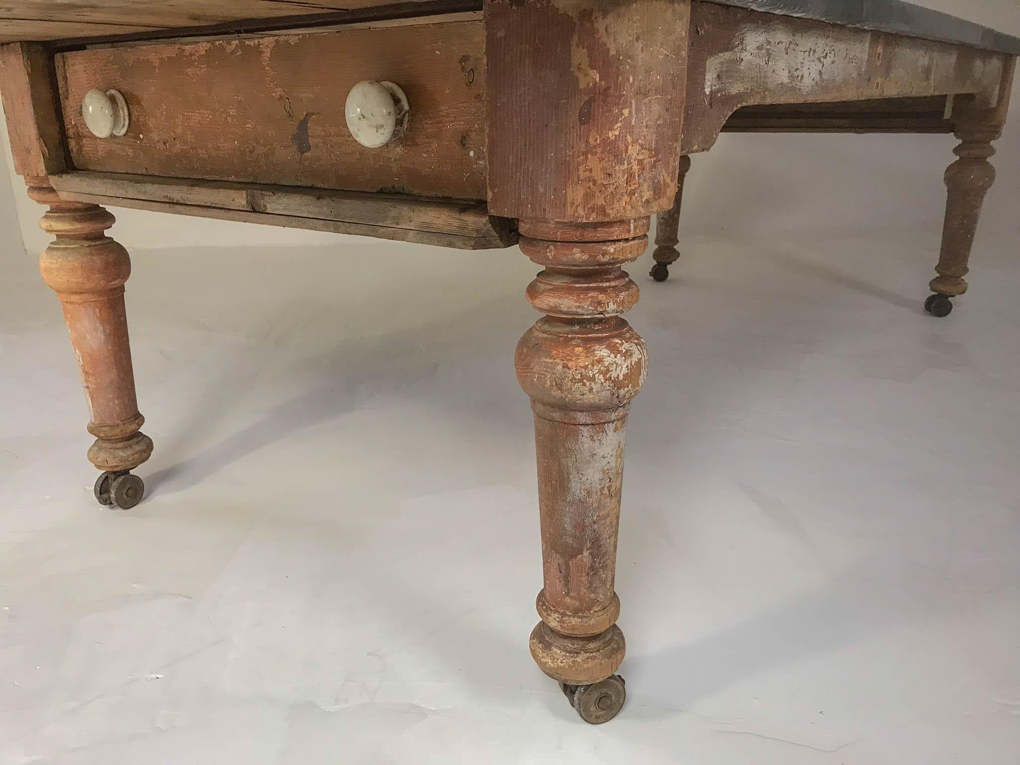 19th Century Victorian Rustic Dining Table with Aged Zinc Top 7
