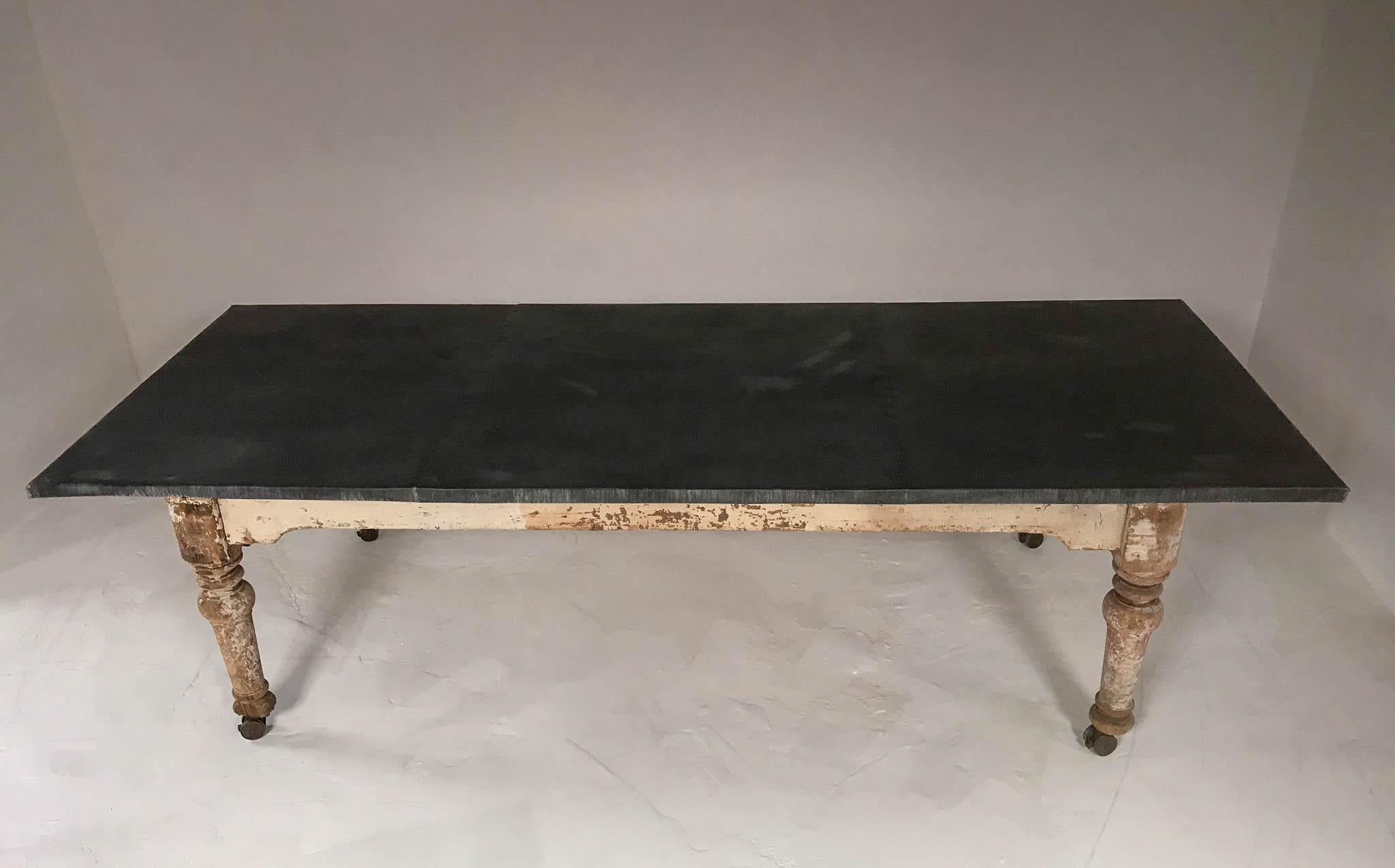19th Century Victorian Rustic Dining Table with Aged Zinc Top 2