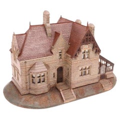 Modèle de maison gothique en pierre à l'échelle victorienne du 19ème siècle avec verre Diorama C 1860