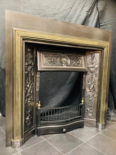 19th Century Victorian Scottish Brass and Polished Cast Iron Fireplace Insert