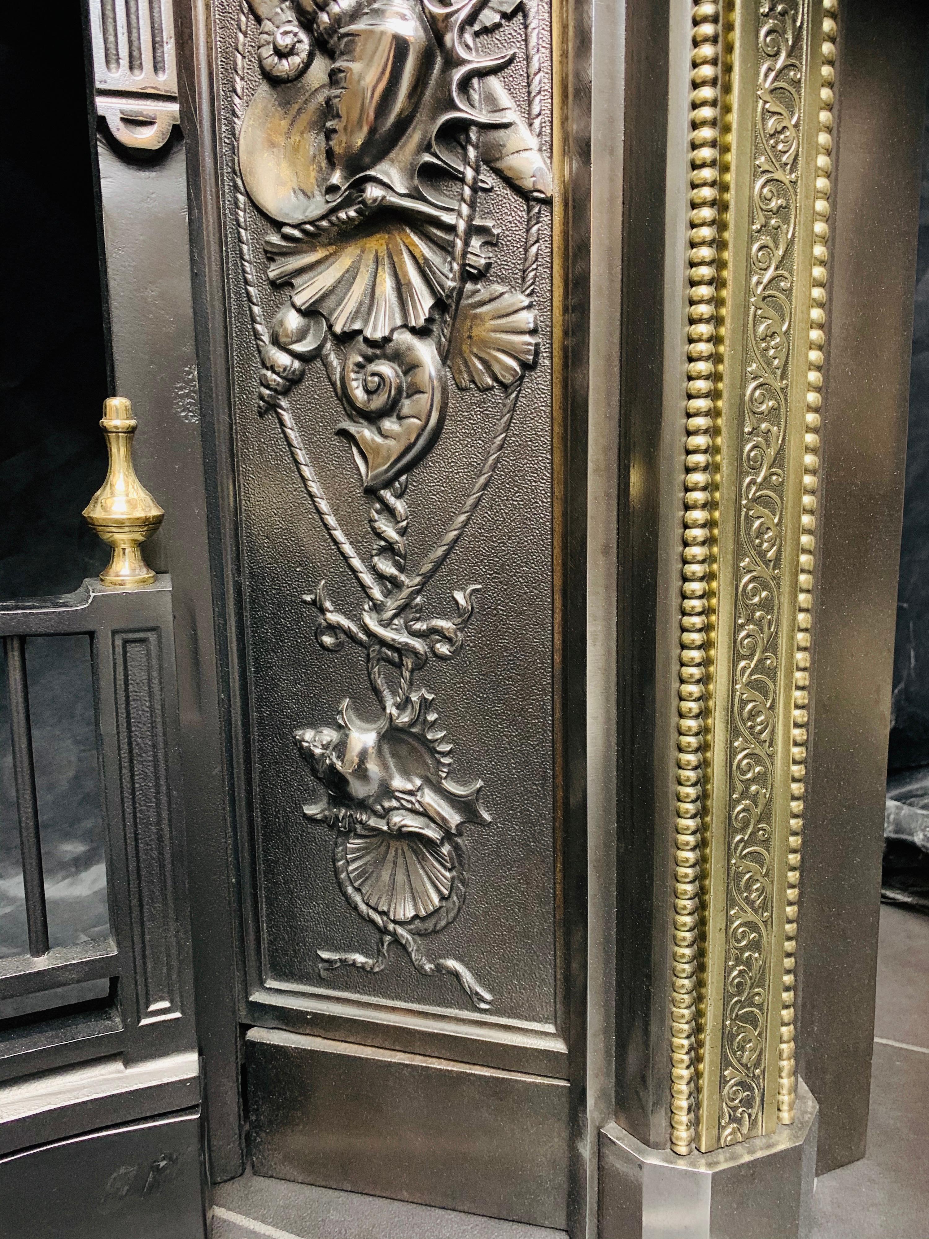 Late 19th Century 19th Century Victorian Scottish Brass and Polished Cast Iron Fireplace Insert