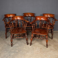 19th Century Victorian Set of Five Captains Elm Chairs, c.1870