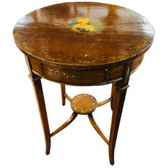 19th Century Victorian Sheraton Satinwood Painted Round Table with Secret, 1880s