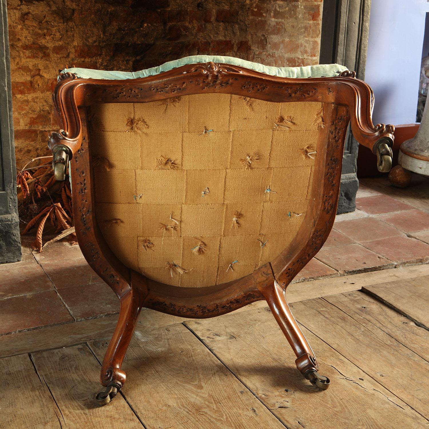 19th Century Victorian Silk Button Upholstered Armchair For Sale 2