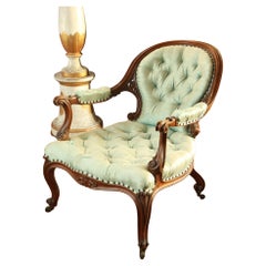 19th Century Victorian Silk Button Upholstered Armchair